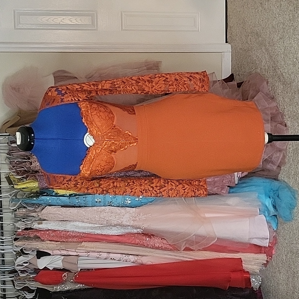 Lace dress above knee.